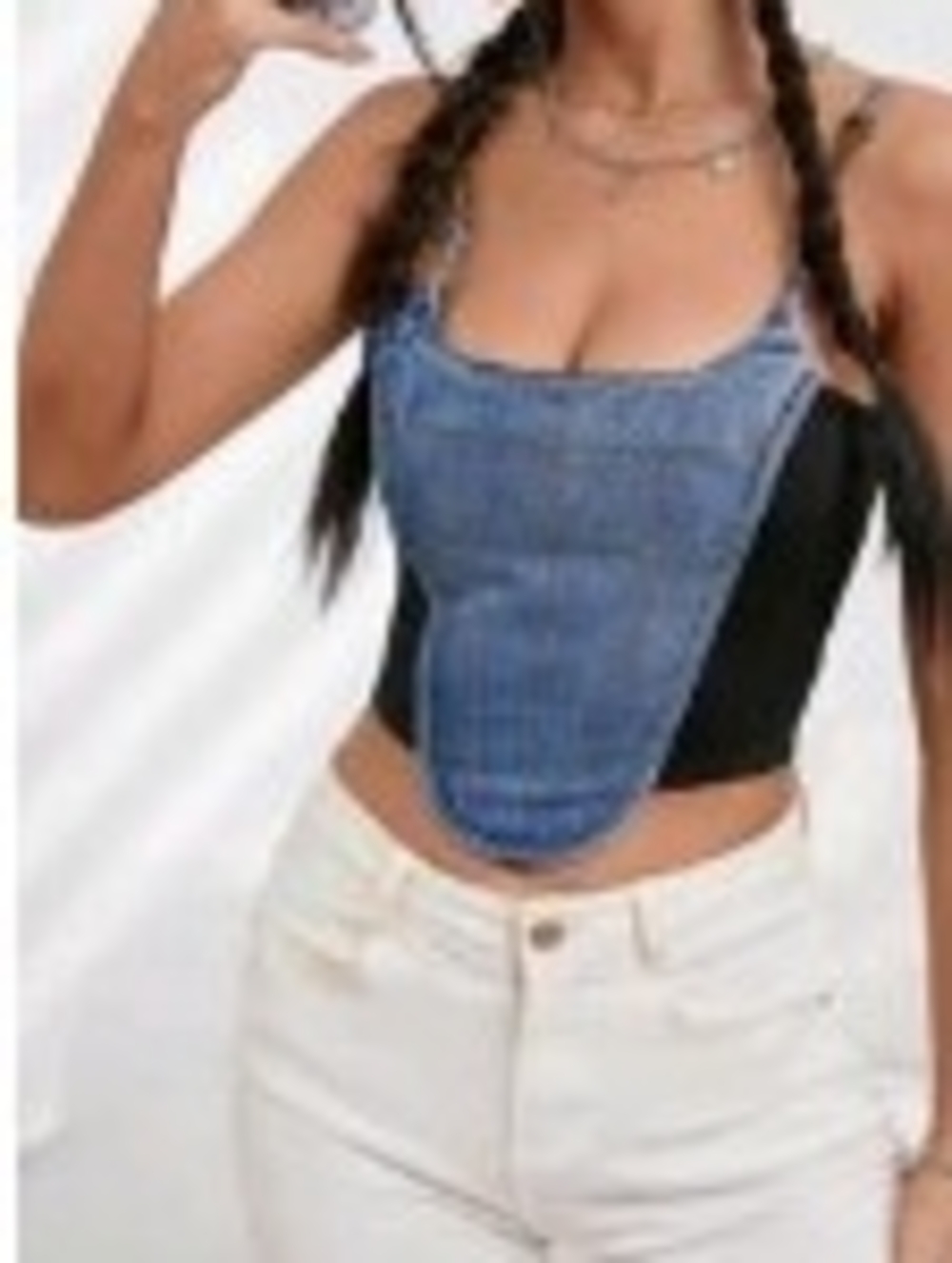 Denim Corset Crop Top - Blue